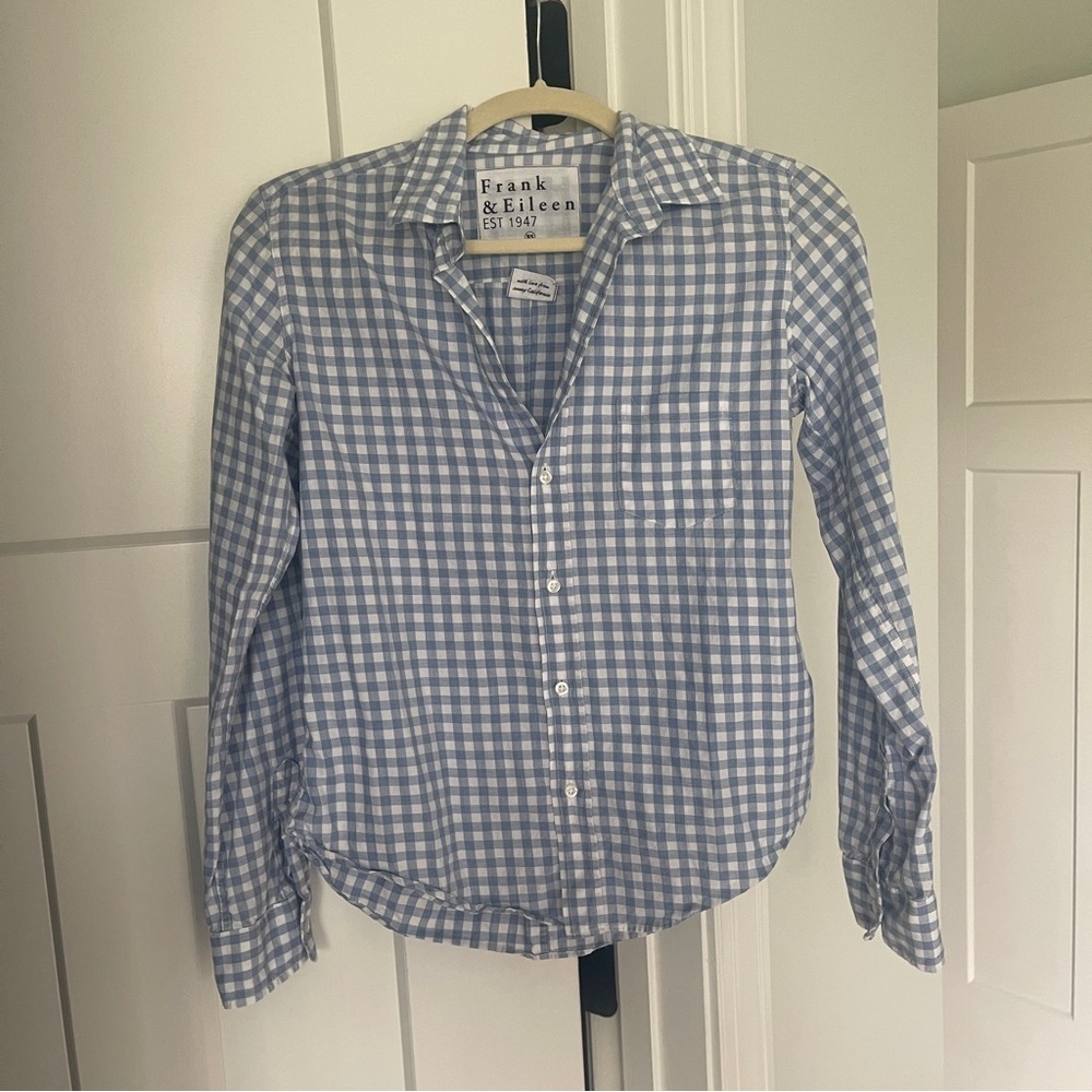 Frank & Eileen Barry Blue White Gingham Button‎ Down